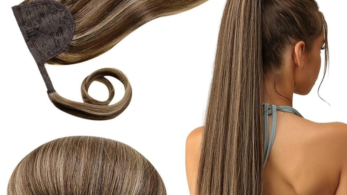 Frau mit langem Ponytail Echthaar Haarteil, Rückenansicht